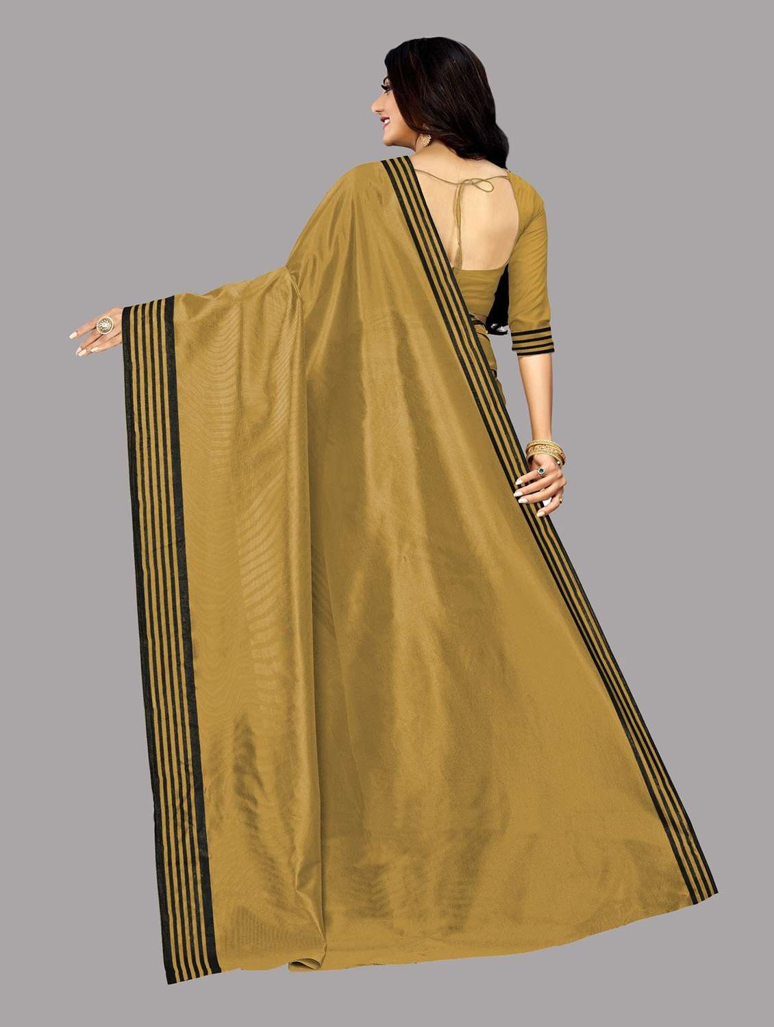 contrast bordered solid saree - 19126824 -  Standard Image - 2