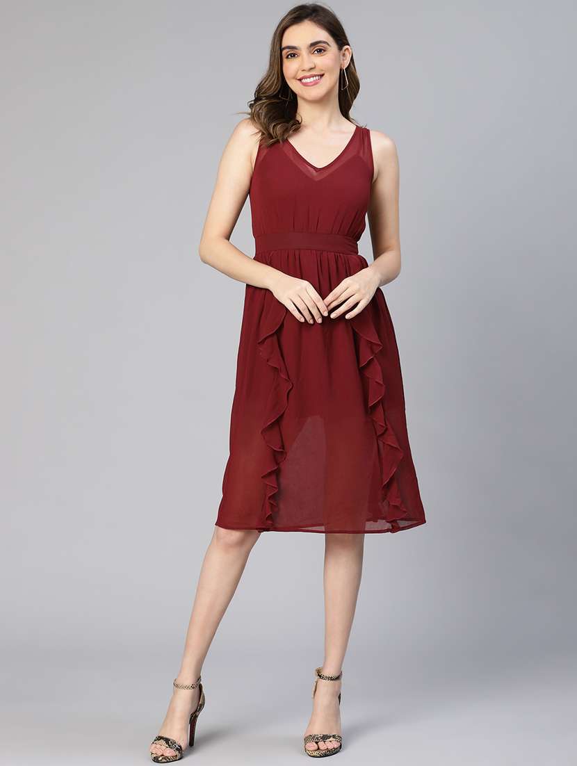 women's ruffle solid dress