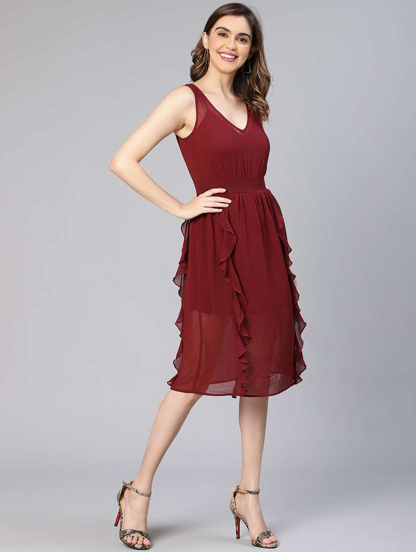 women's ruffle solid dress - 19127299 - Standard Image - 2
