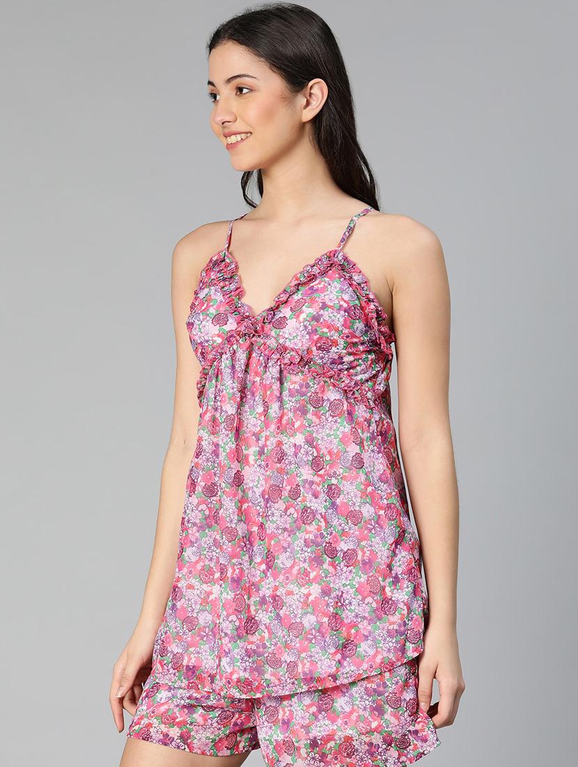 cami neck floral nightwear top & shorts set - 19127349 - Standard Image - 2