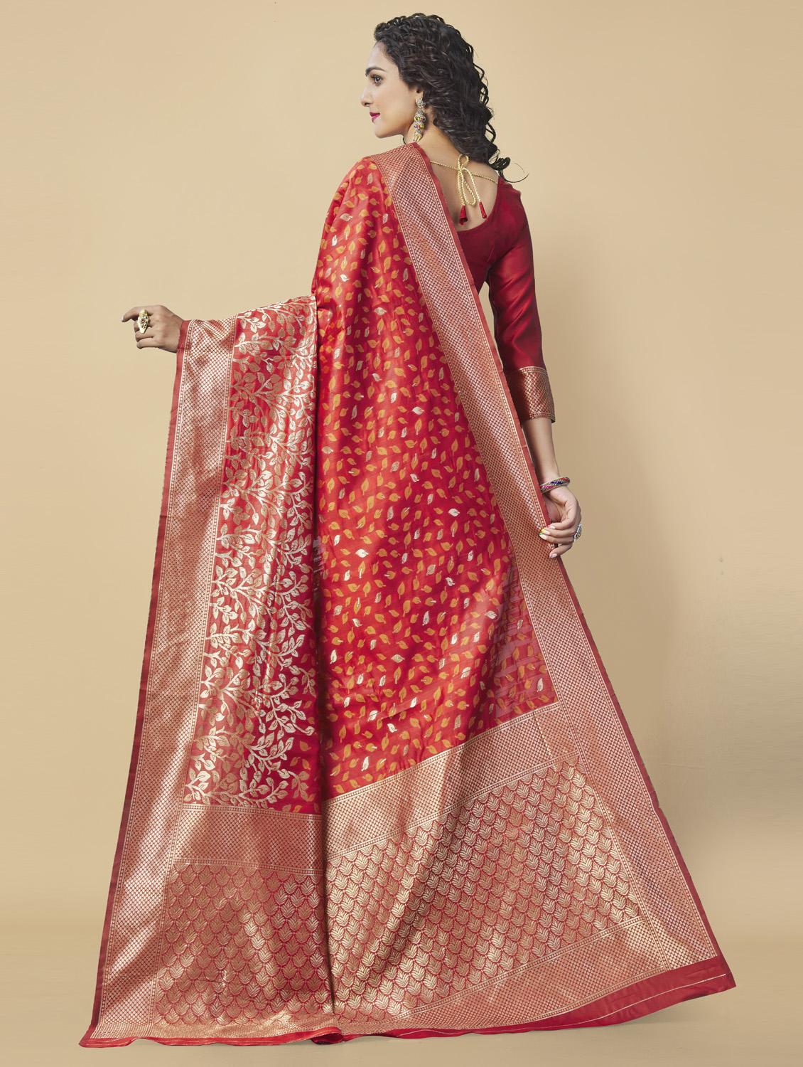 red silk blend banarasi saree - 19127400 - Standard Image - 2