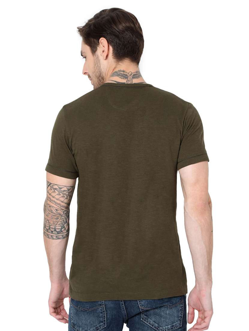 olive half sleeves slim fit t-shirt - 19127581 - Standard Image - 2
