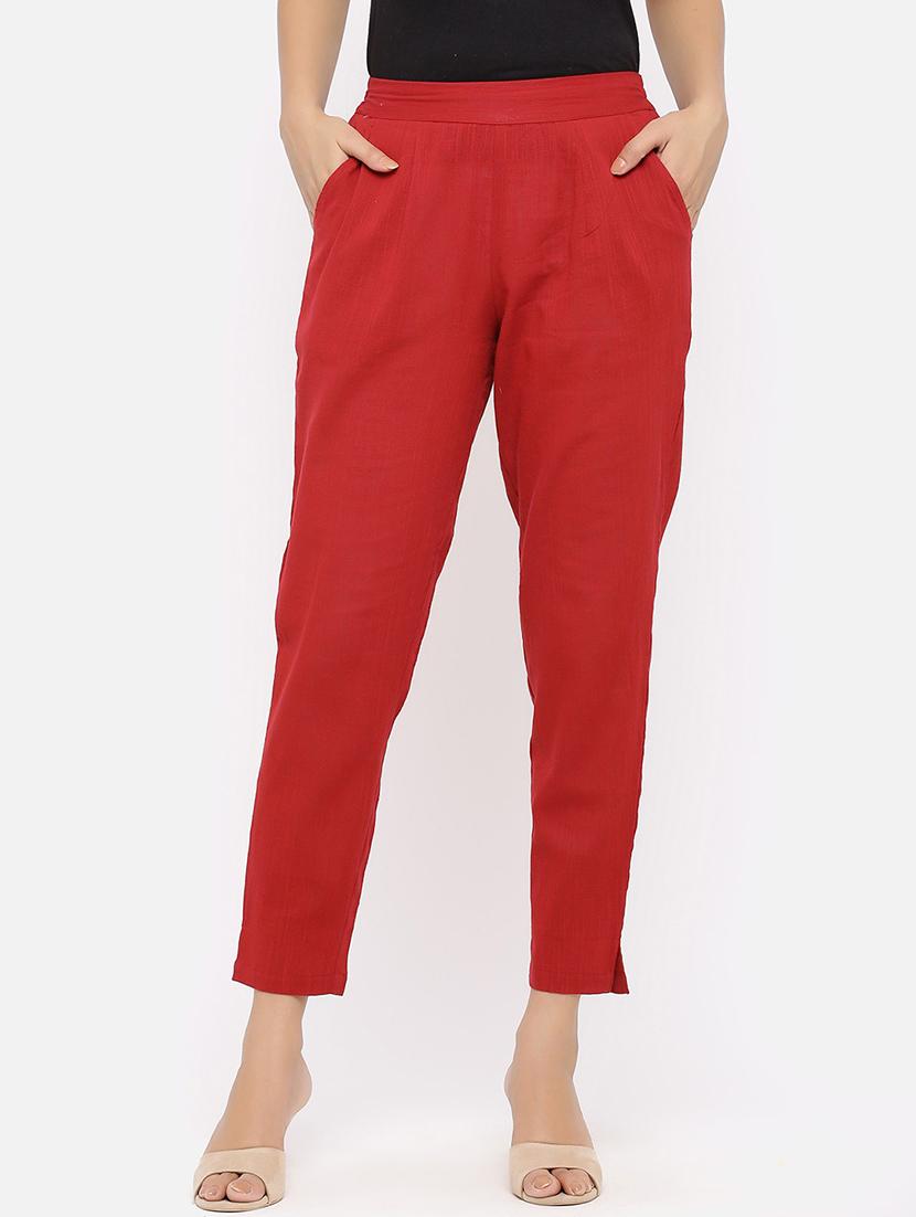 red solid trouser - 19129032 -  Zoom Image - 0