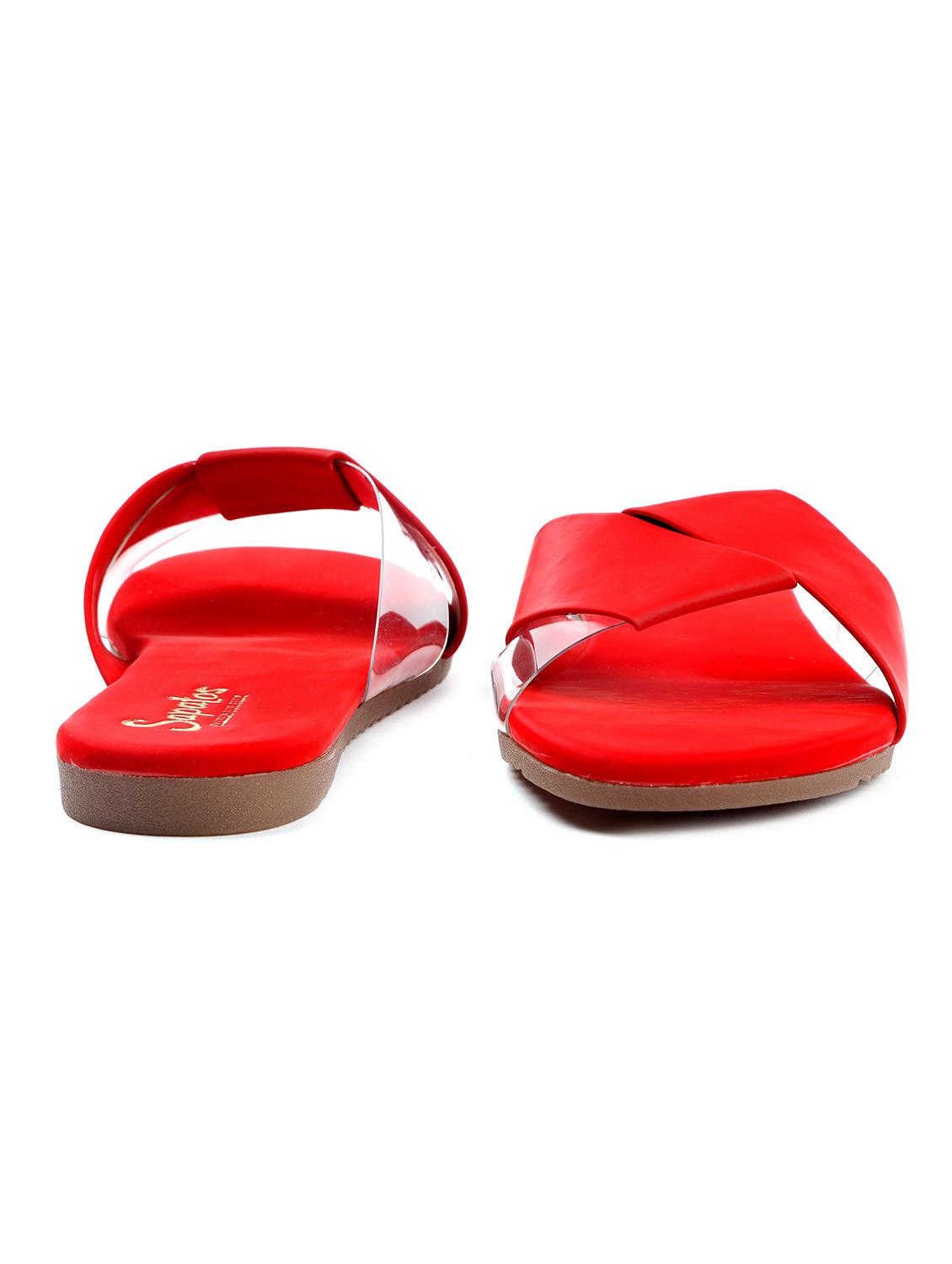 red synthetic slip on sandals - 19129386 - Standard Image - 2