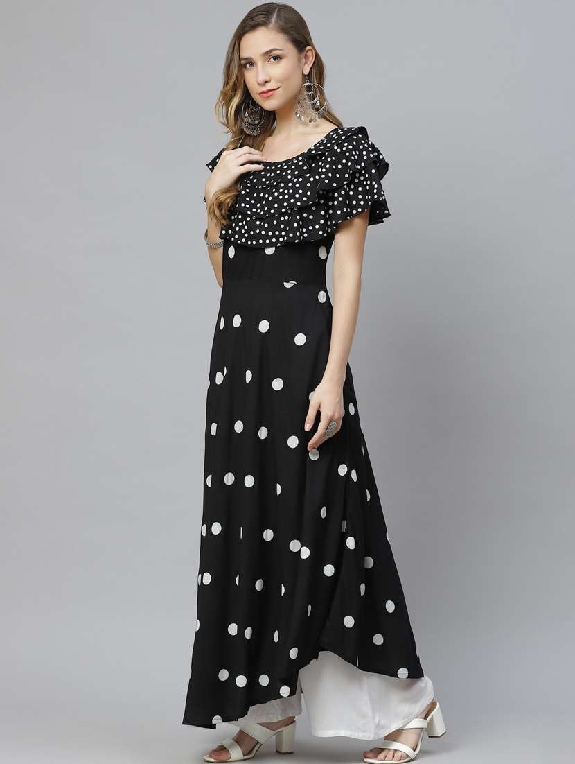 women black round neck flared kurta - 19135688 - Standard Image - 2