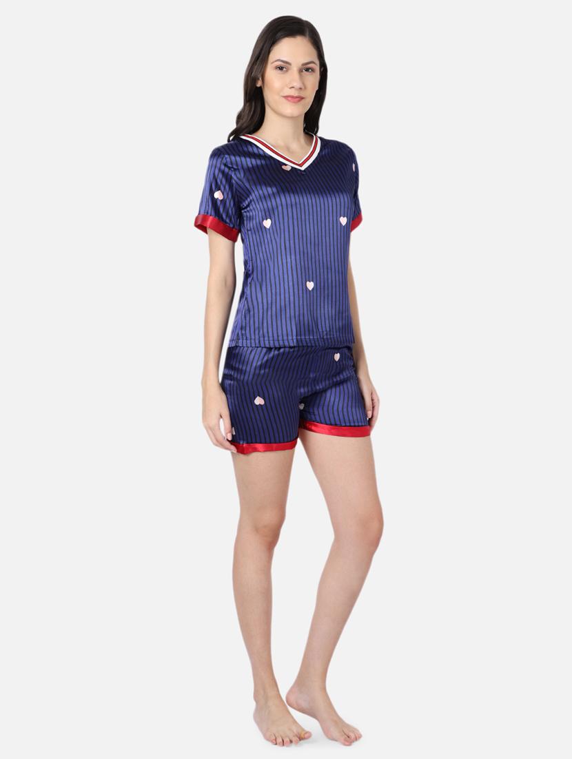 v-neck striped nightwear shorts set - 19136432 - Standard Image - 2