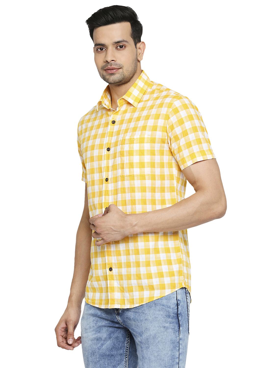 yellow checkered casual shirt - 19137484 - Standard Image - 2