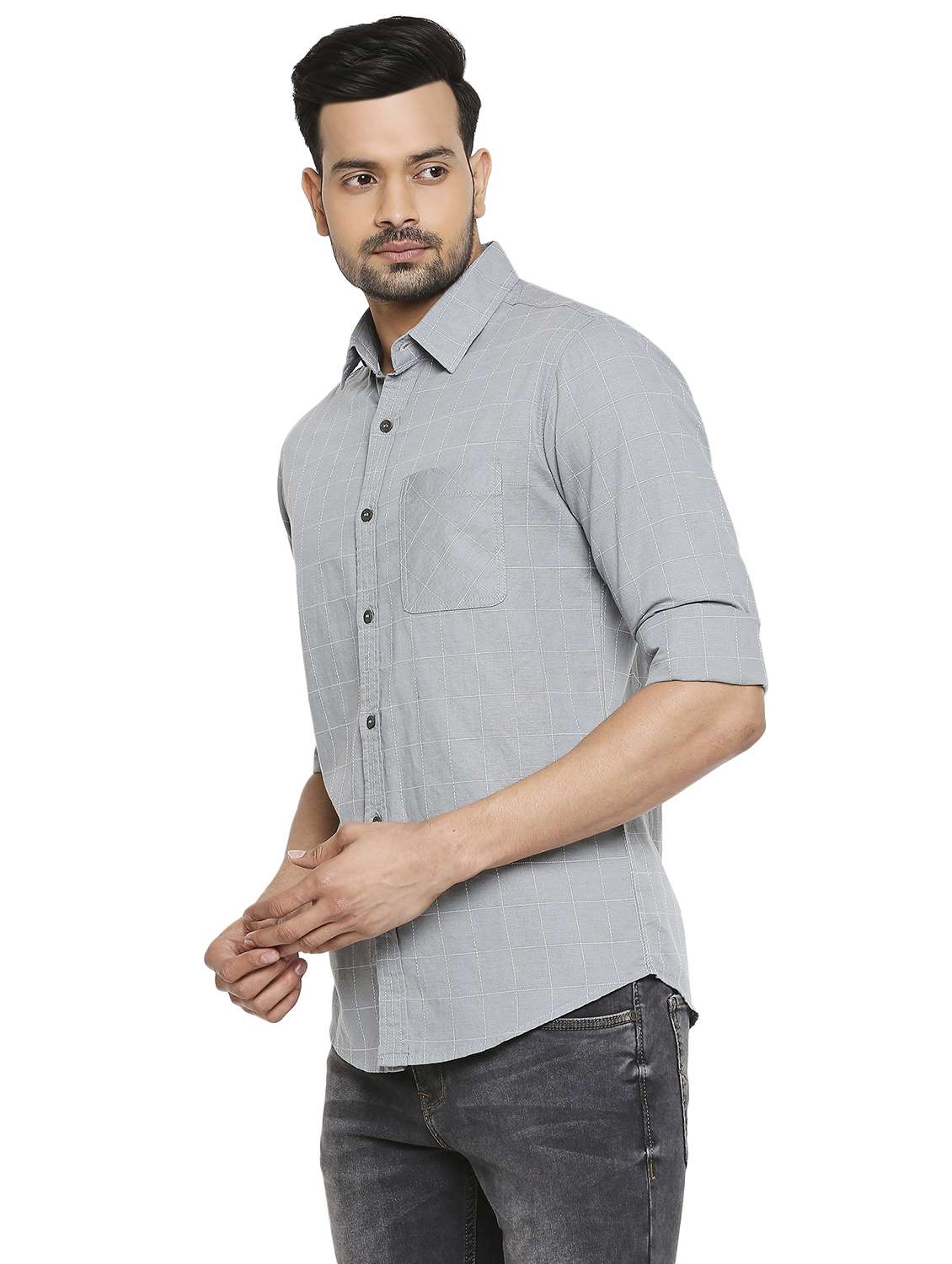 grey checkered casual shirt - 19137496 - Standard Image - 2