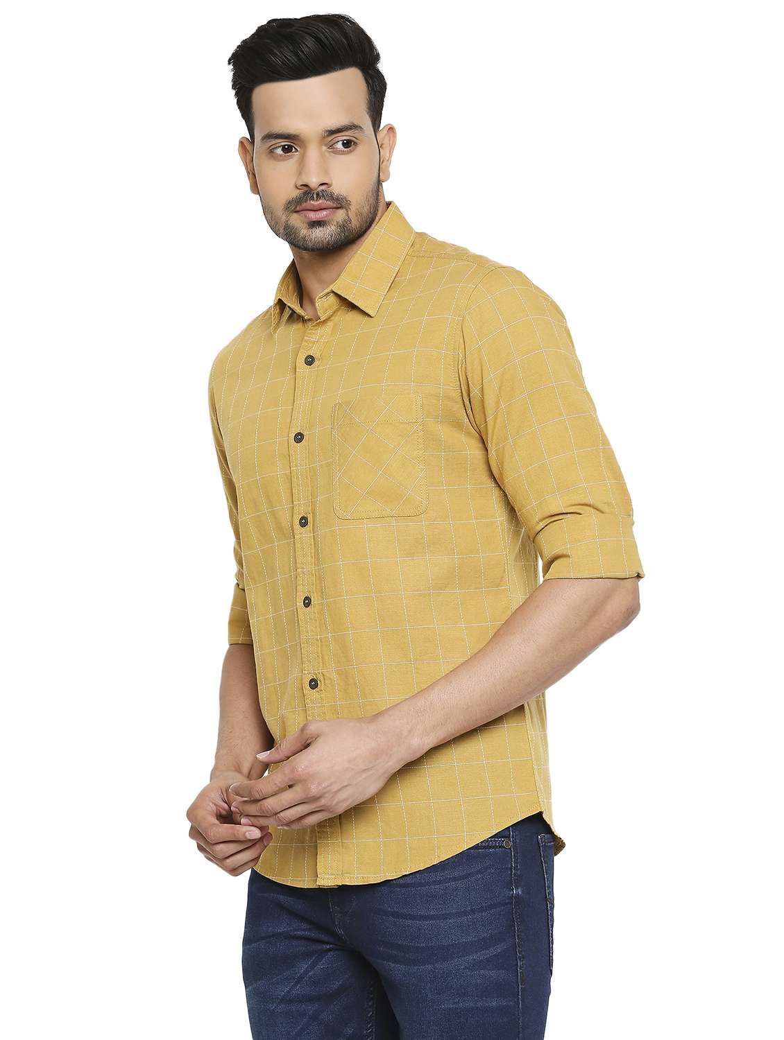 yellow checkered casual shirt - 19137497 - Standard Image - 2