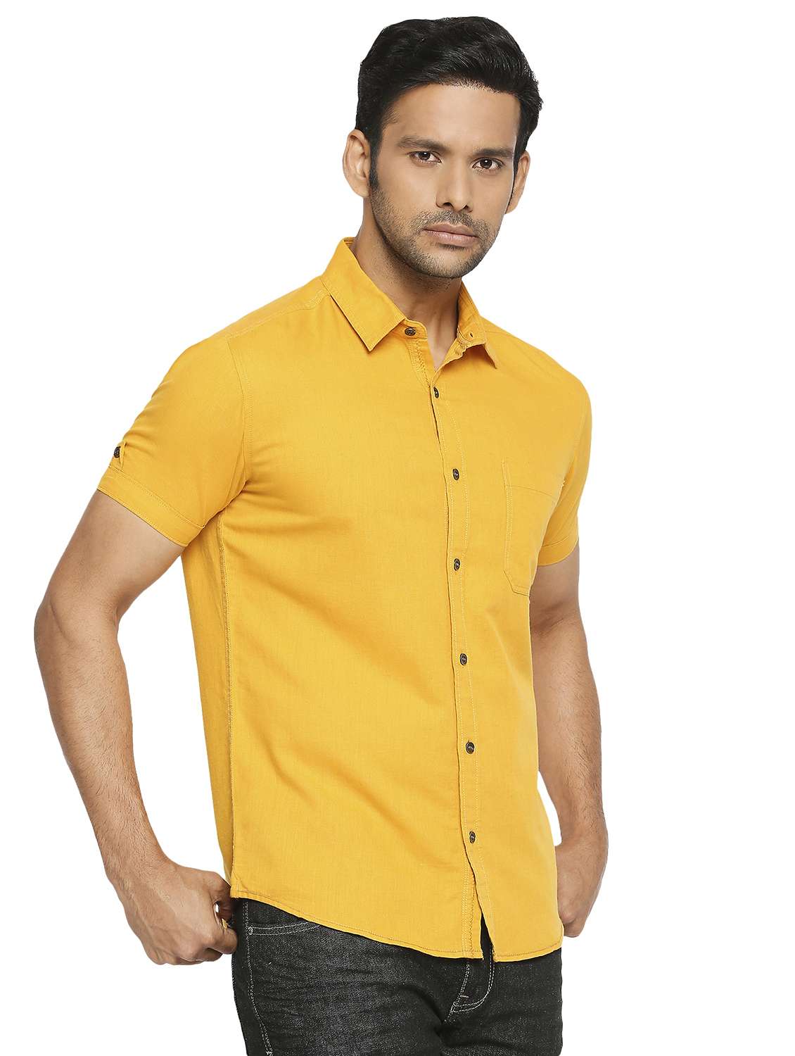 yellow solid casual shirt - 19137547 -  Standard Image - 2