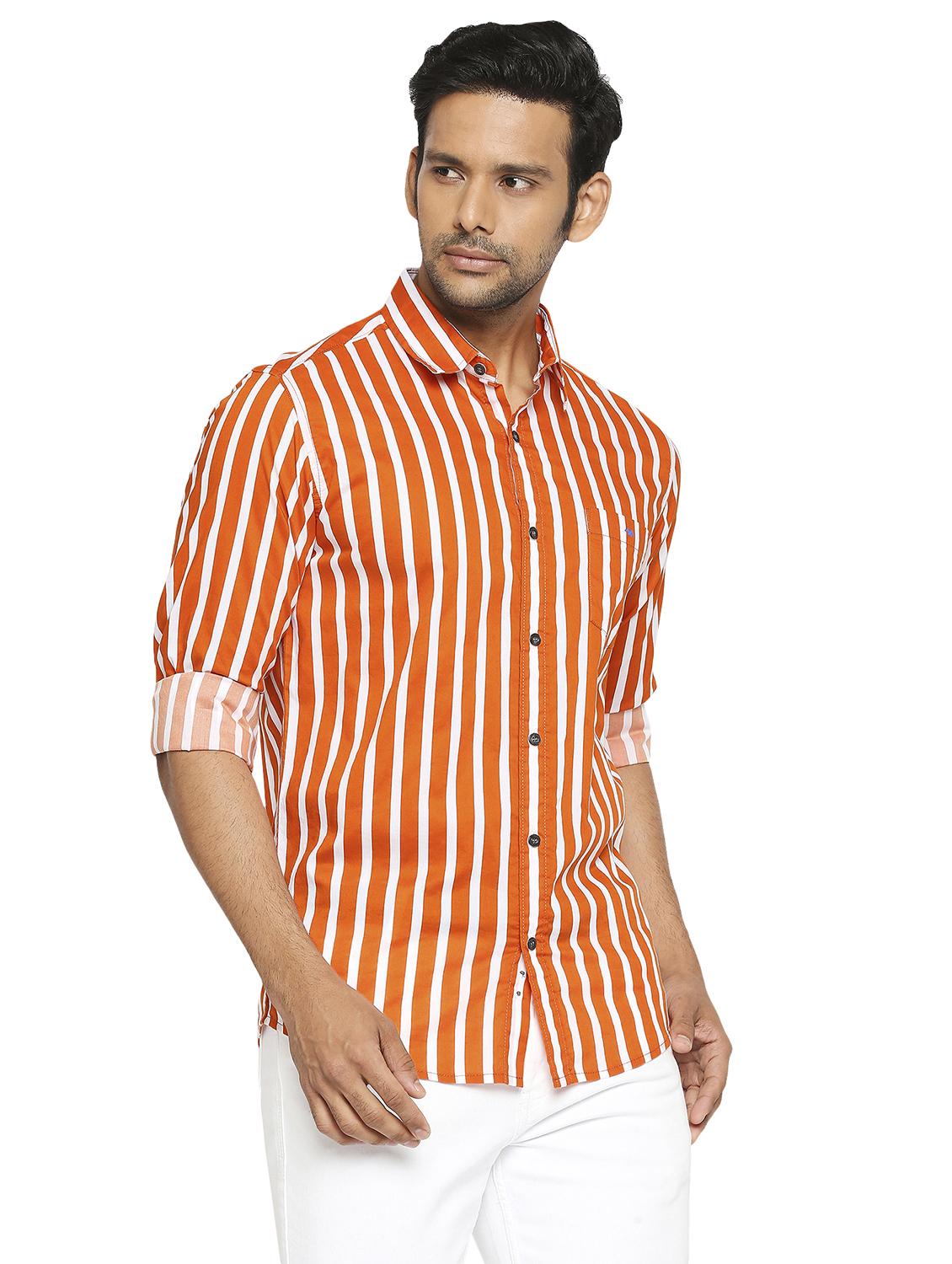 orange striped casual shirt - 19137565 - Standard Image - 2