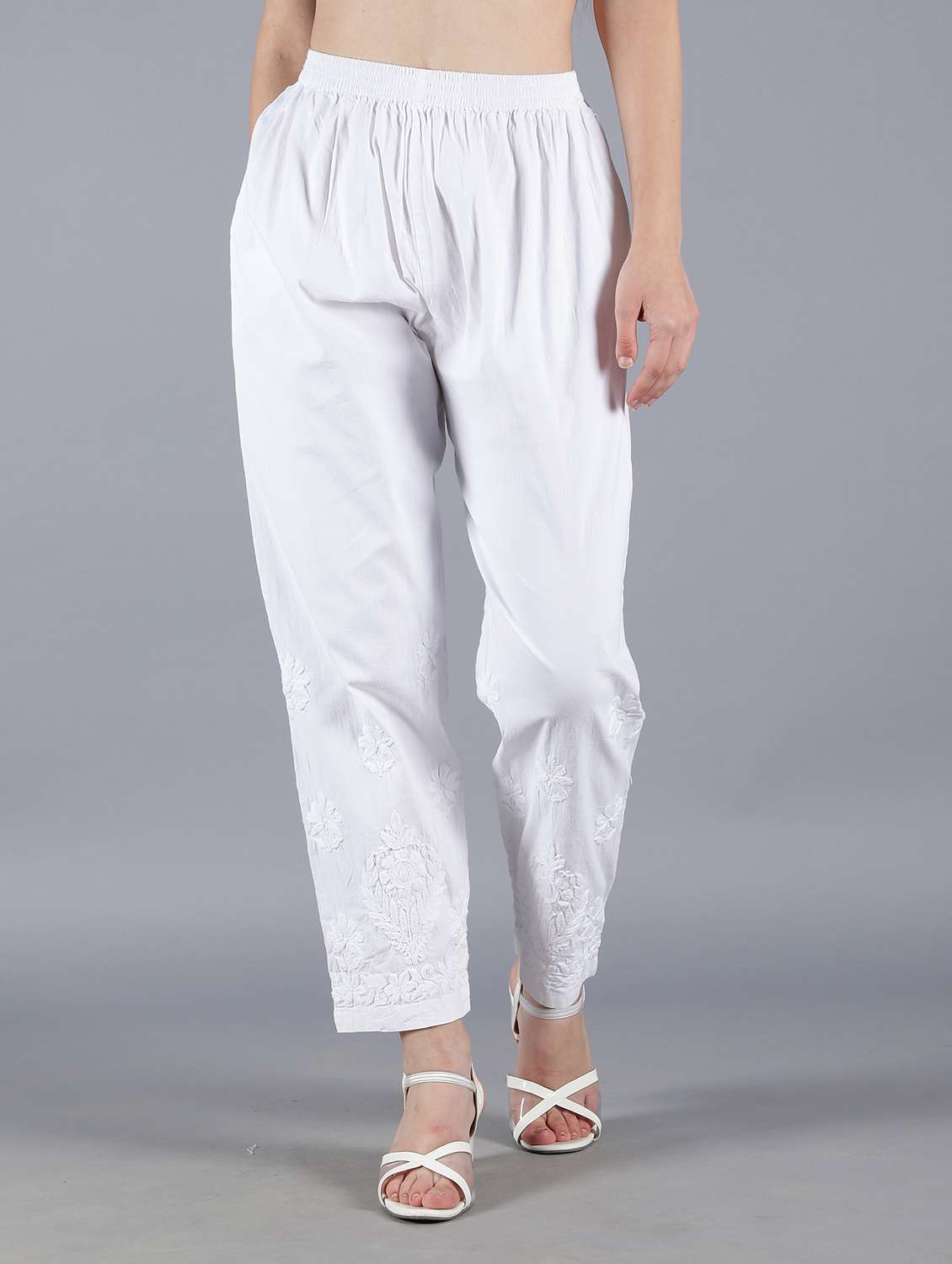 white solid straight tapered pant - 19138329 - Zoom Image - 0