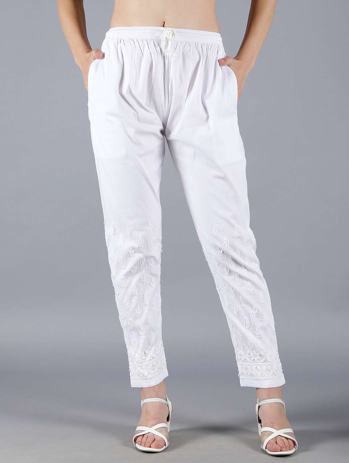 white solid flared palazzo straight tapered pant