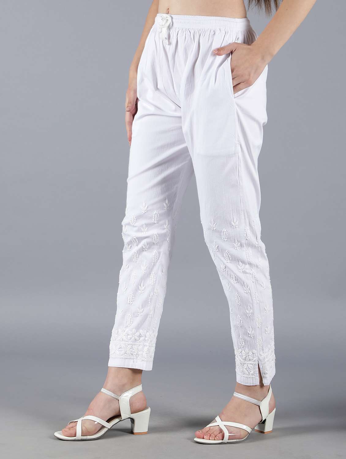 white solid flared palazzo straight tapered pant - 19138330 -  Standard Image - 2