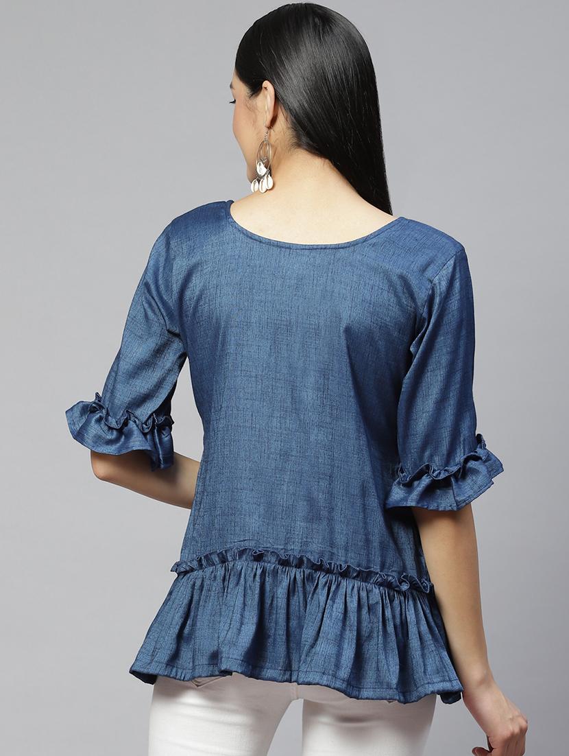 women's tiered round neck top - 19138390 - Standard Image - 2