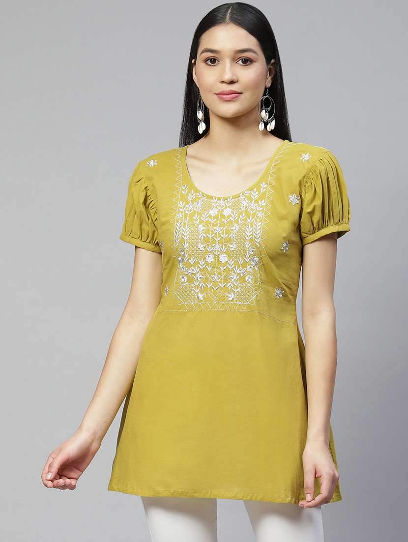 green printed a-line tunic