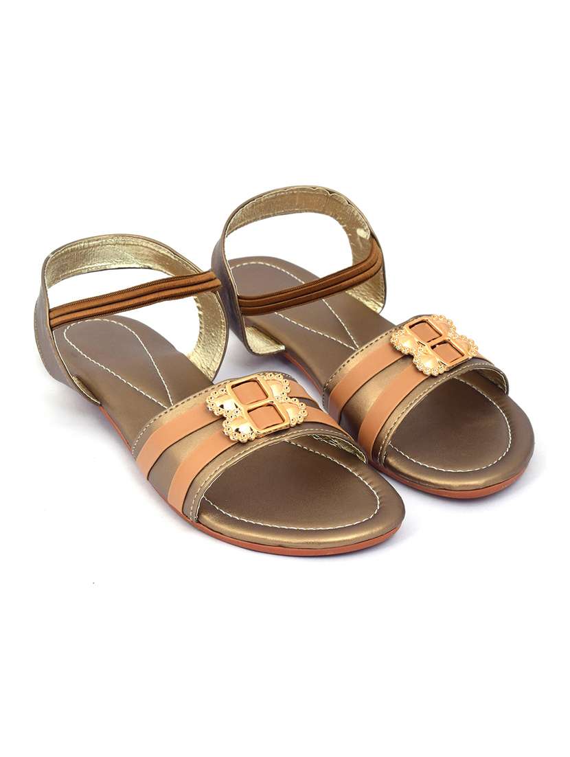 copper colored slip on flat sandal