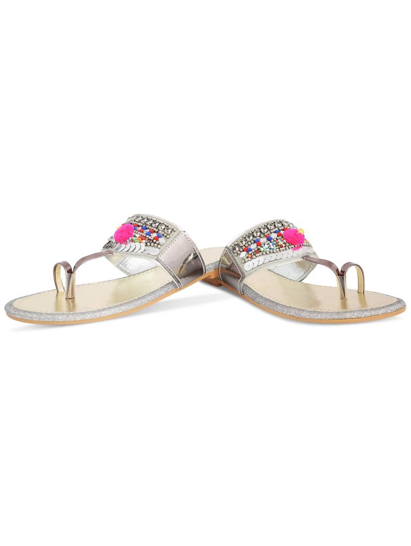 silver colored slip on flat sandal - 19138630 - Standard Image - 2
