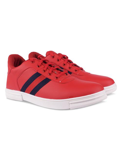 mens red coloured lace up casual shoes - 19138752 -  Standard Image - 0