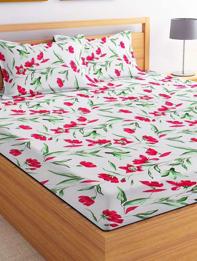homeweaves leafy spring double bedsheet with 2 pillow covers - 220 x 220 cm