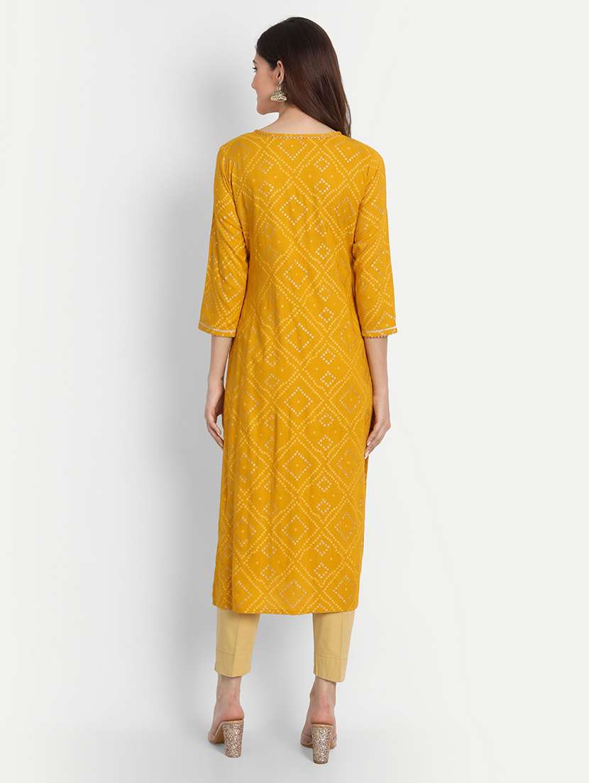 mustard printed a-line kurta - 19141821 - Standard Image - 2