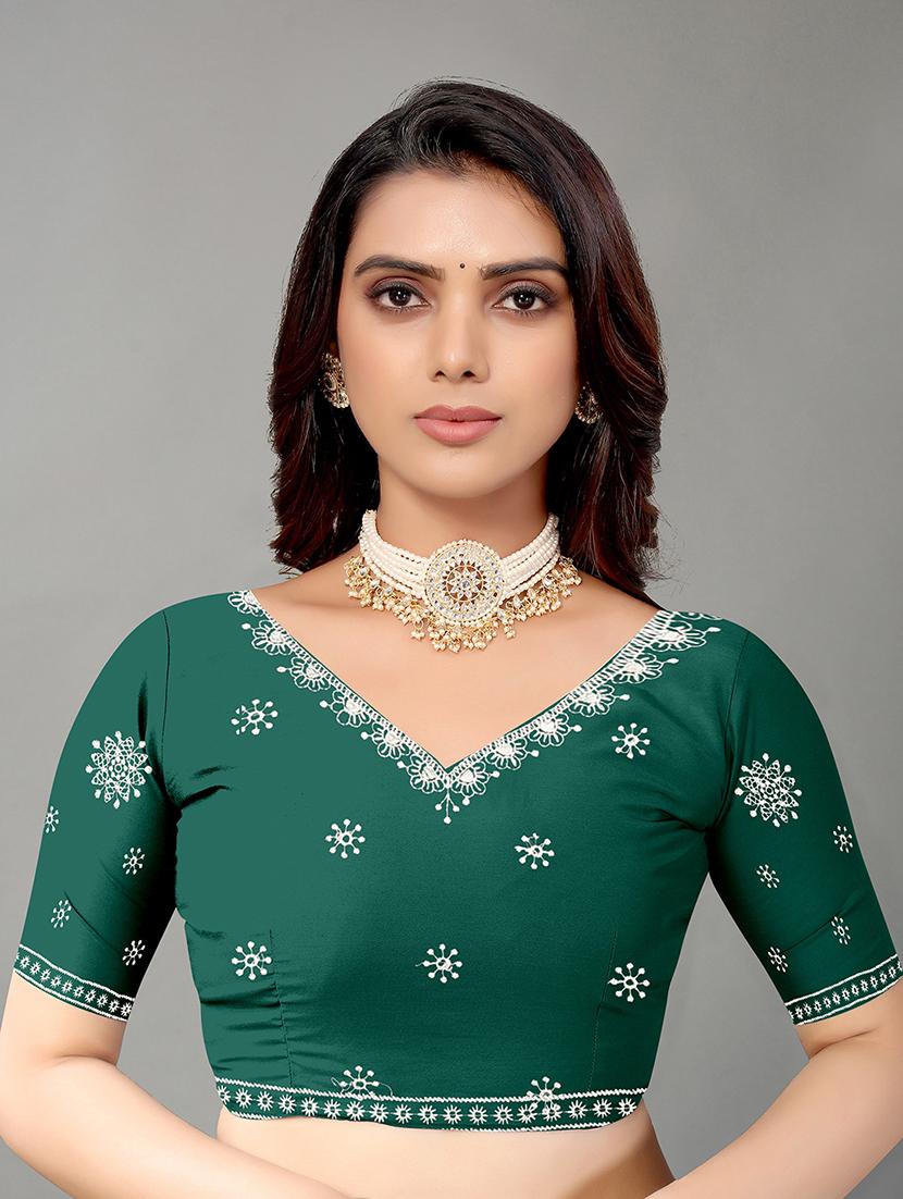 dark green georgette embroidered saree with blouse - 19142485 - Standard Image - 2