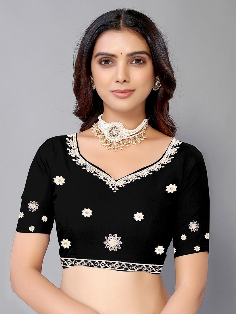 black georgette embroidered saree with blouse - 19142493 - Standard Image - 2