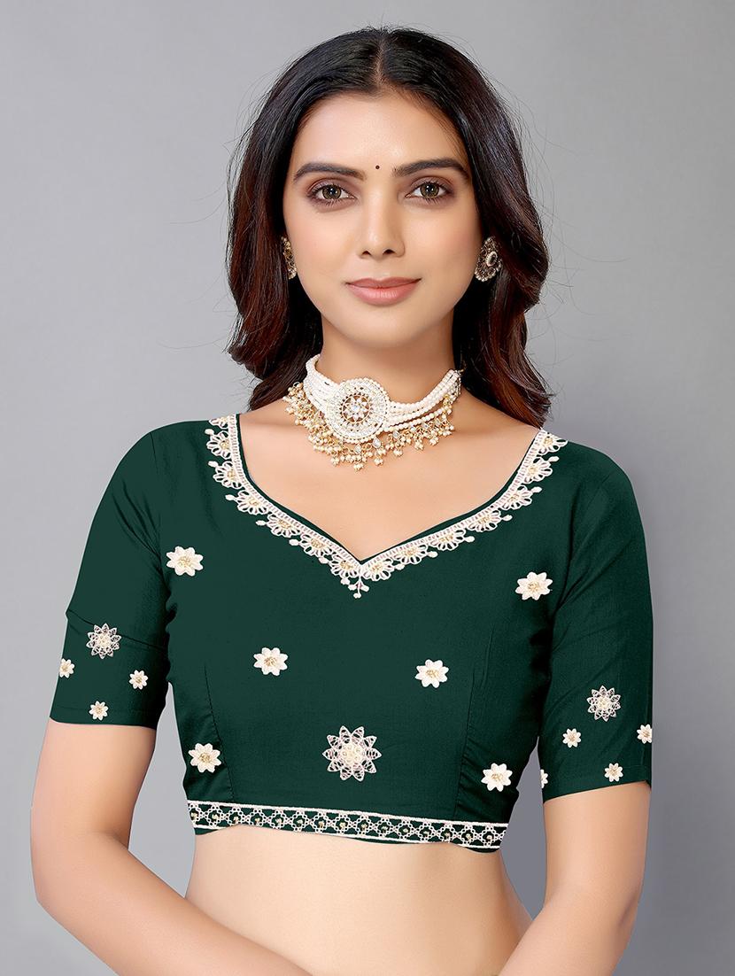 dark green georgette embroidered saree with blouse - 19142494 - Standard Image - 2
