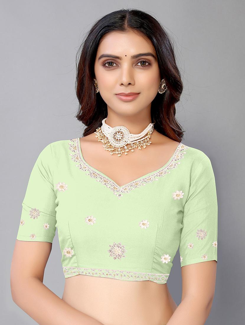 light green georgette embroidered saree with blouse - 19142495 - Standard Image - 2
