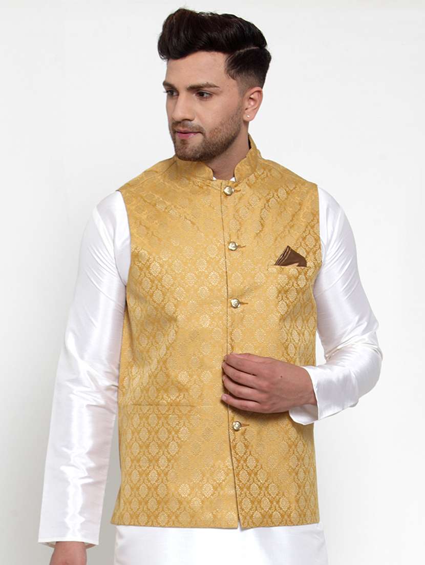 mandarin neck self design nehru jacket