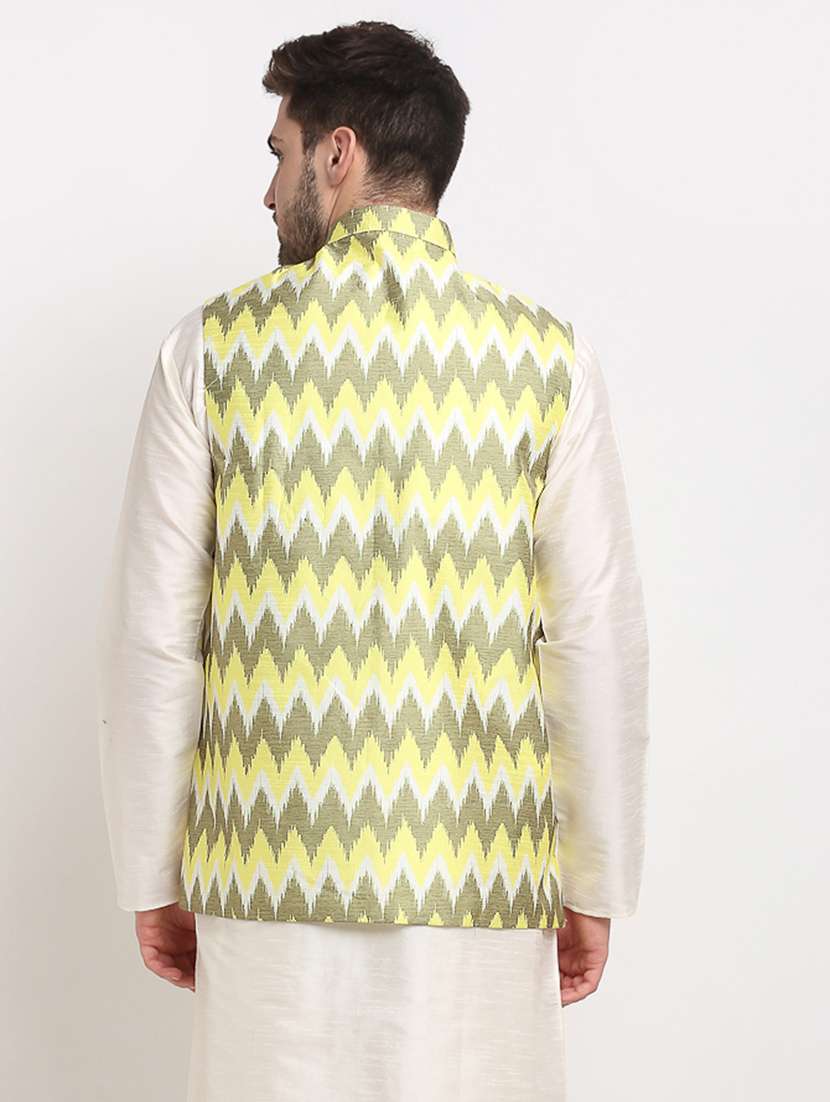 mandarin neck printed nehru jacket - 19143016 - Standard Image - 2