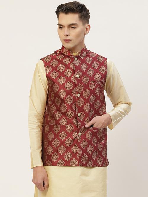 mandarin neck printed nehru jacket - 19143023 -  Standard Image - 0