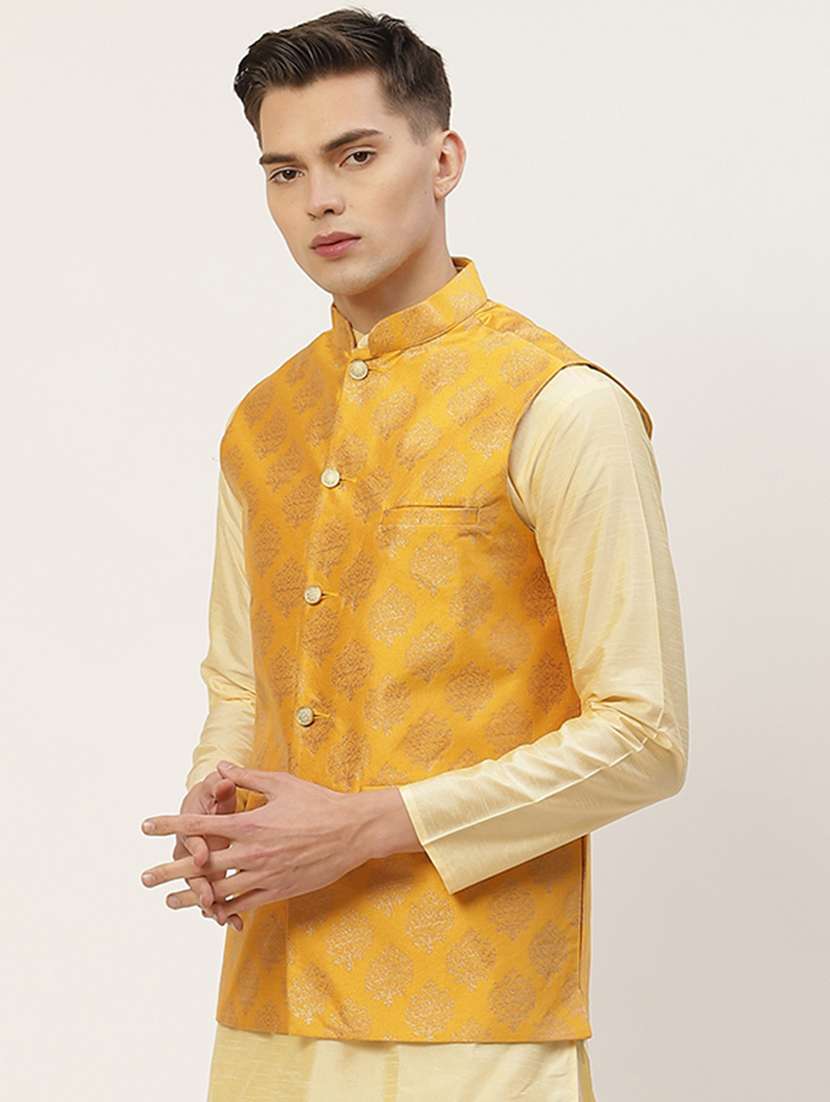 mandarin neck printed nehru jacket - 19143024 -  Standard Image - 2