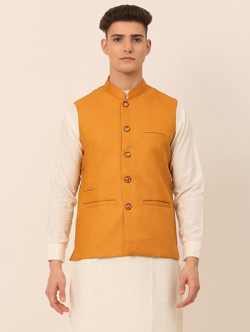 mandarin neck solid nehru jacket - 19143072 -  Standard Image - 0