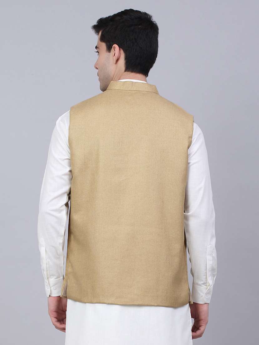 mandarin neck solid nehru jacket - 19143073 -  Standard Image - 2