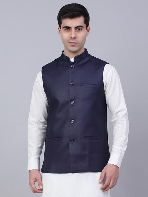 mandarin neck solid nehru jacket - 19143074 - Standard Image - 0