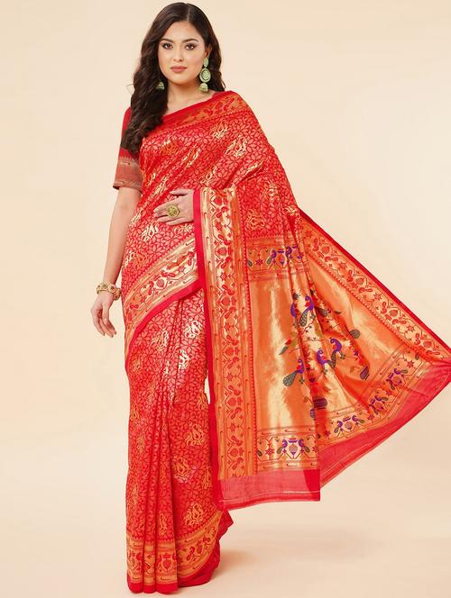 women's self design red colored saree with blouse - 19143118 - Standard Image - 0