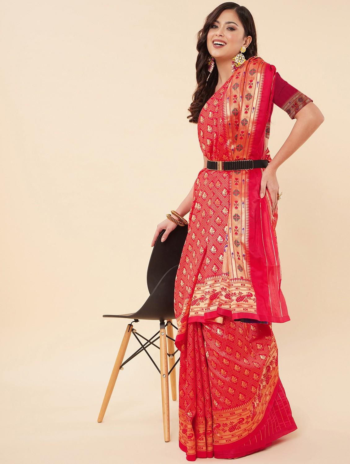 women's self design red colored saree with blouse - 19143129 - Zoom Image - 0