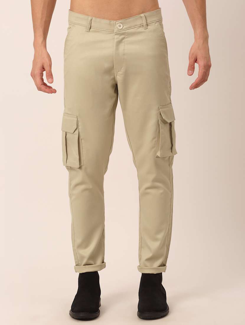 men solid cargo casual trouser