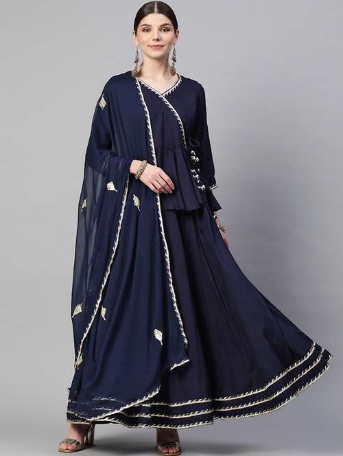blue solid flared lehenga - 19145289 -  Standard Image - 0