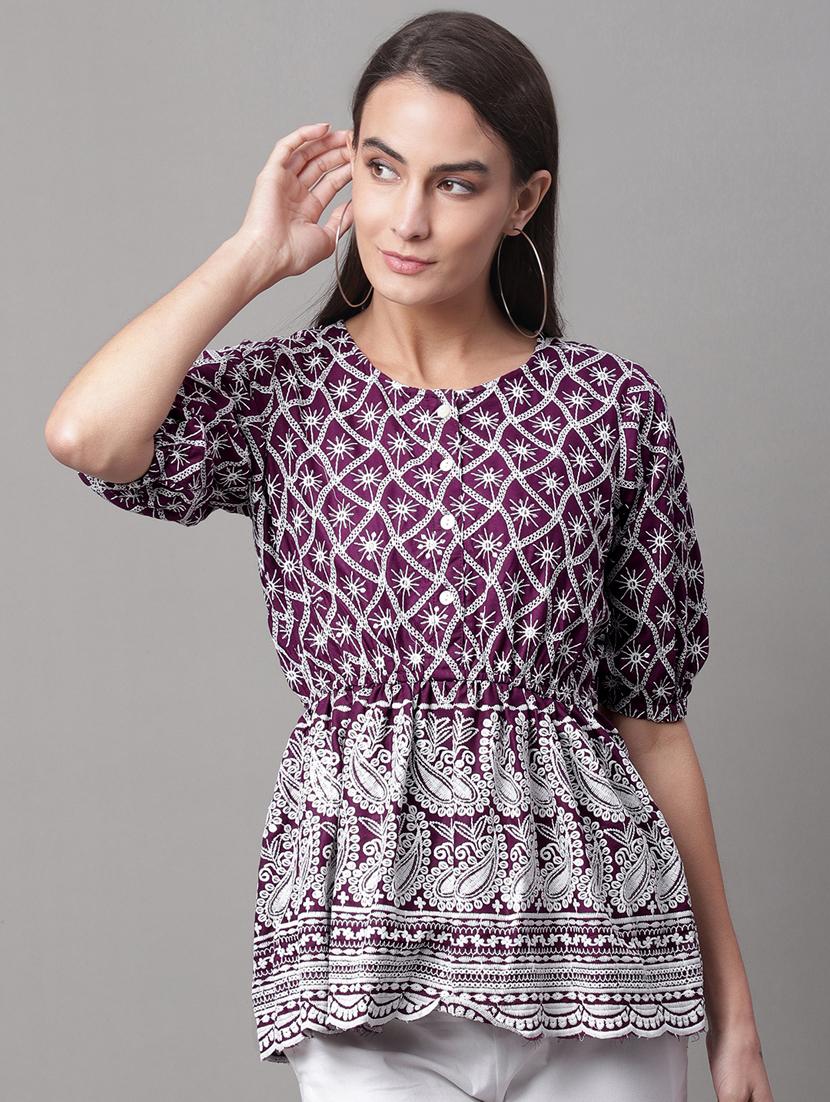 women's peplum round neck top - 19145307 - Zoom Image - 0