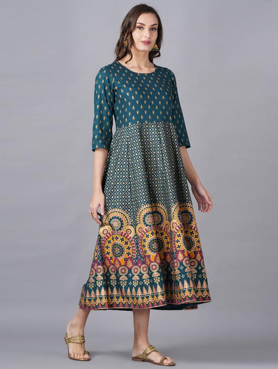 blue printed straight kurta - 19145476 - Standard Image - 2