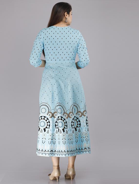 blue printed straight kurta - 19145476 - Standard Image - 7