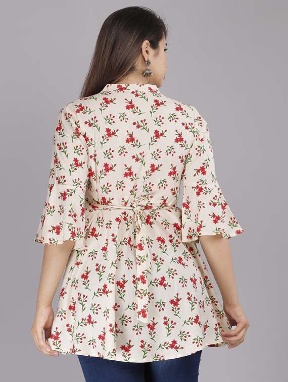 mandarin neck floral peplum top - 19145717 - Standard Image - 2