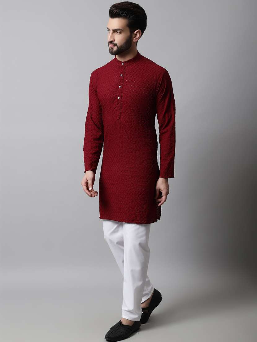 men's embroidered cotton kurta pajama sets - 19145888 - Standard Image - 2