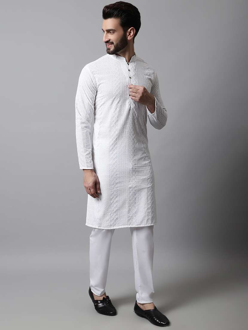 men's embroidered cotton kurta pajama sets - 19145897 - Standard Image - 2