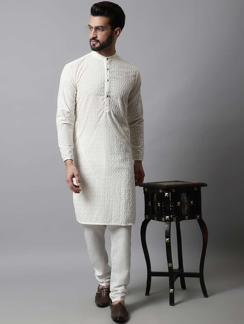 men's embroidered cotton long kurta 