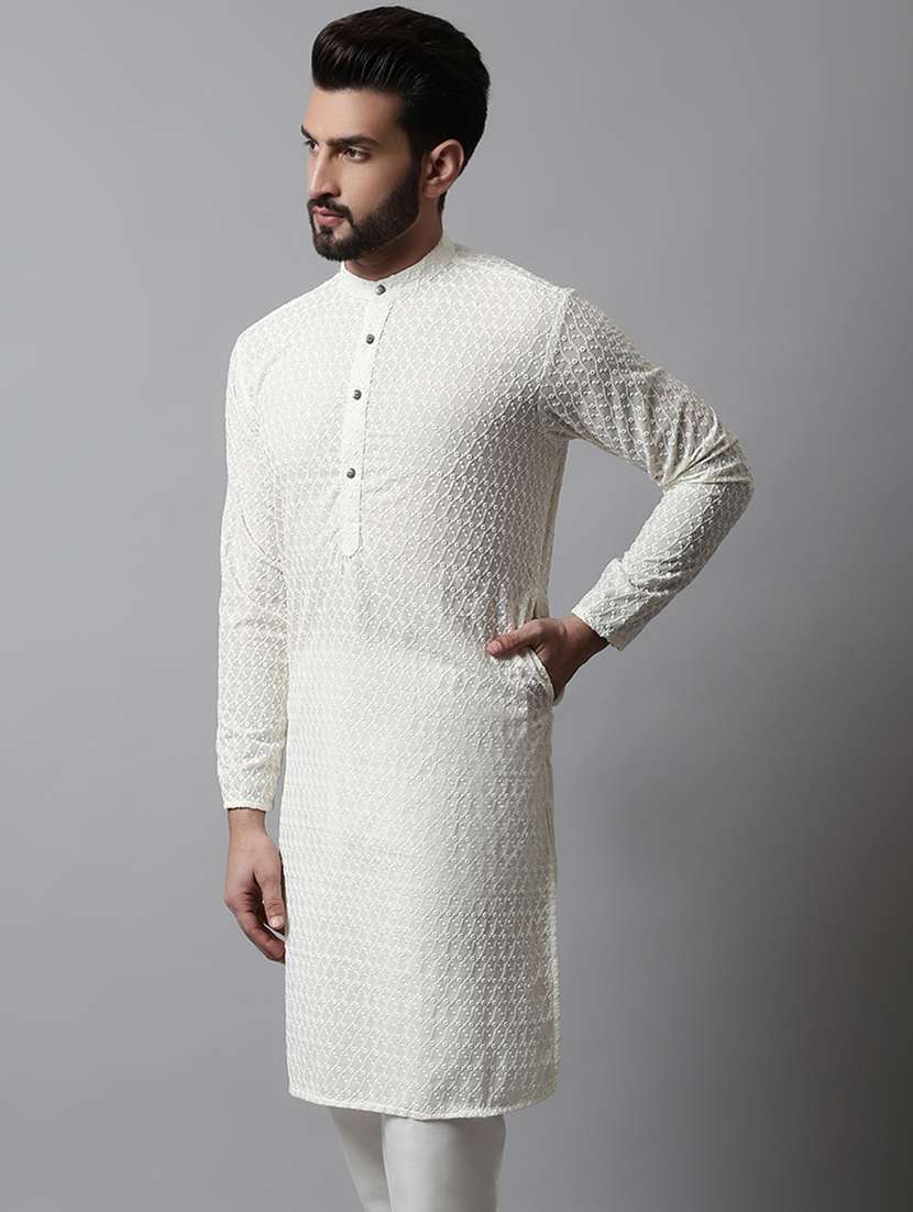 men's embroidered cotton long kurta  - 19145909 -  Standard Image - 2