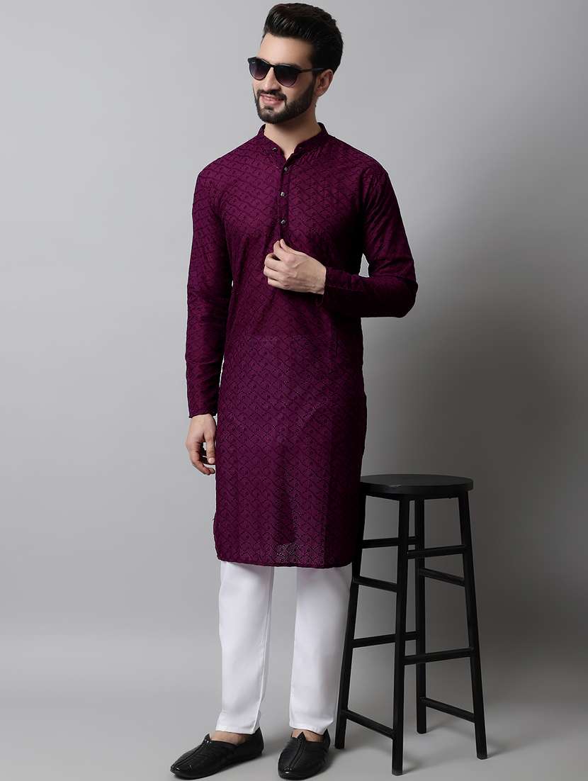 men's embroidered cotton kurta pajama sets  - 19145913 -  Standard Image - 2