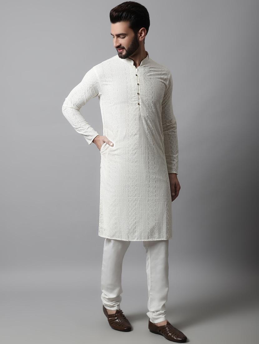 men's embroidered cotton kurta pajama sets - 19145916 - Standard Image - 2